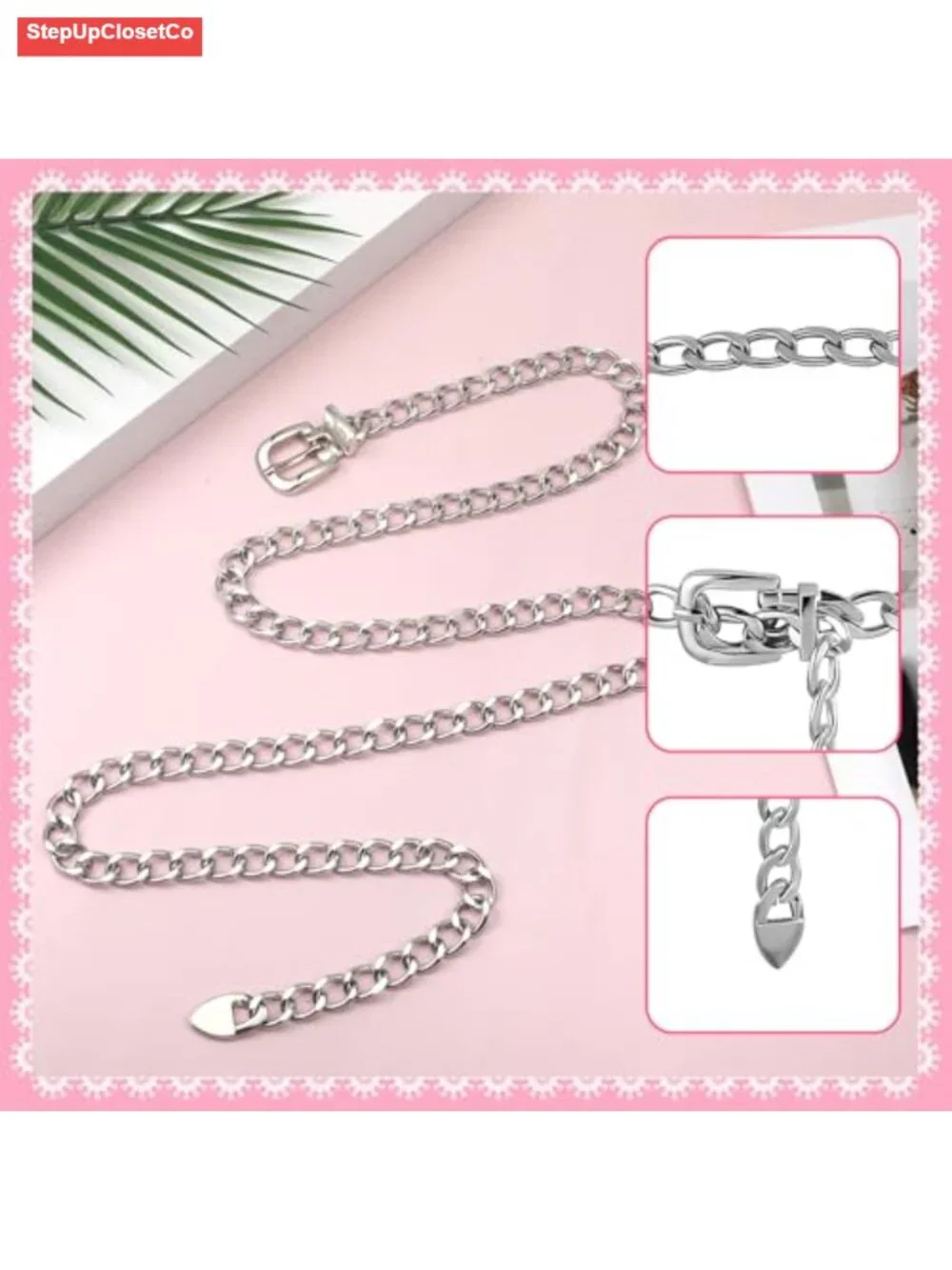 Silver Chain Belt Women Adjustable Waist Metal Link Belts for Dresses Jeans
